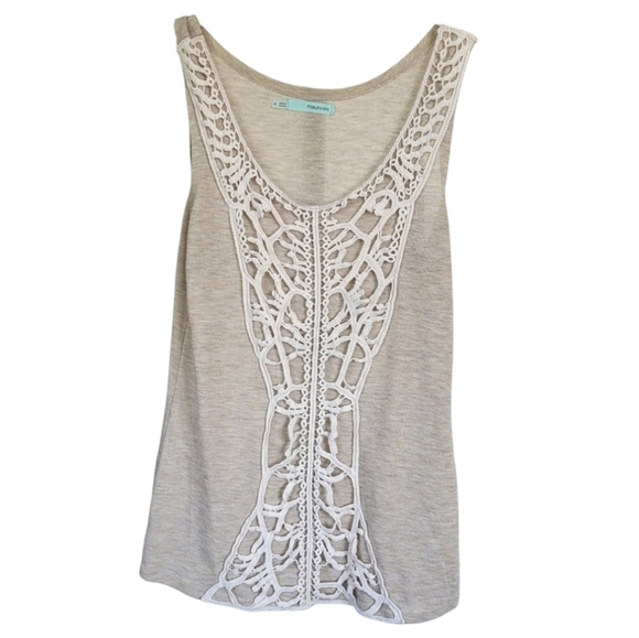 MAURICES Sz S Boho Crochet Lace Front Tank Top Beige Y2K Country Chic - Picture 1 of 10